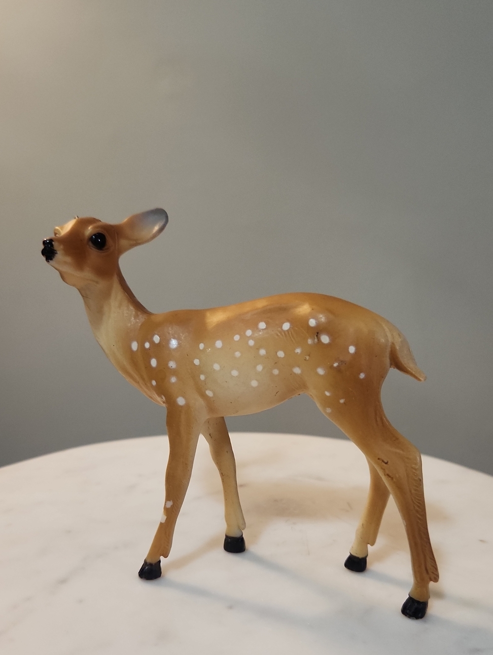 Vintage 1960s Plastic Deer Fawn Figurine in Light Brown with White Spots